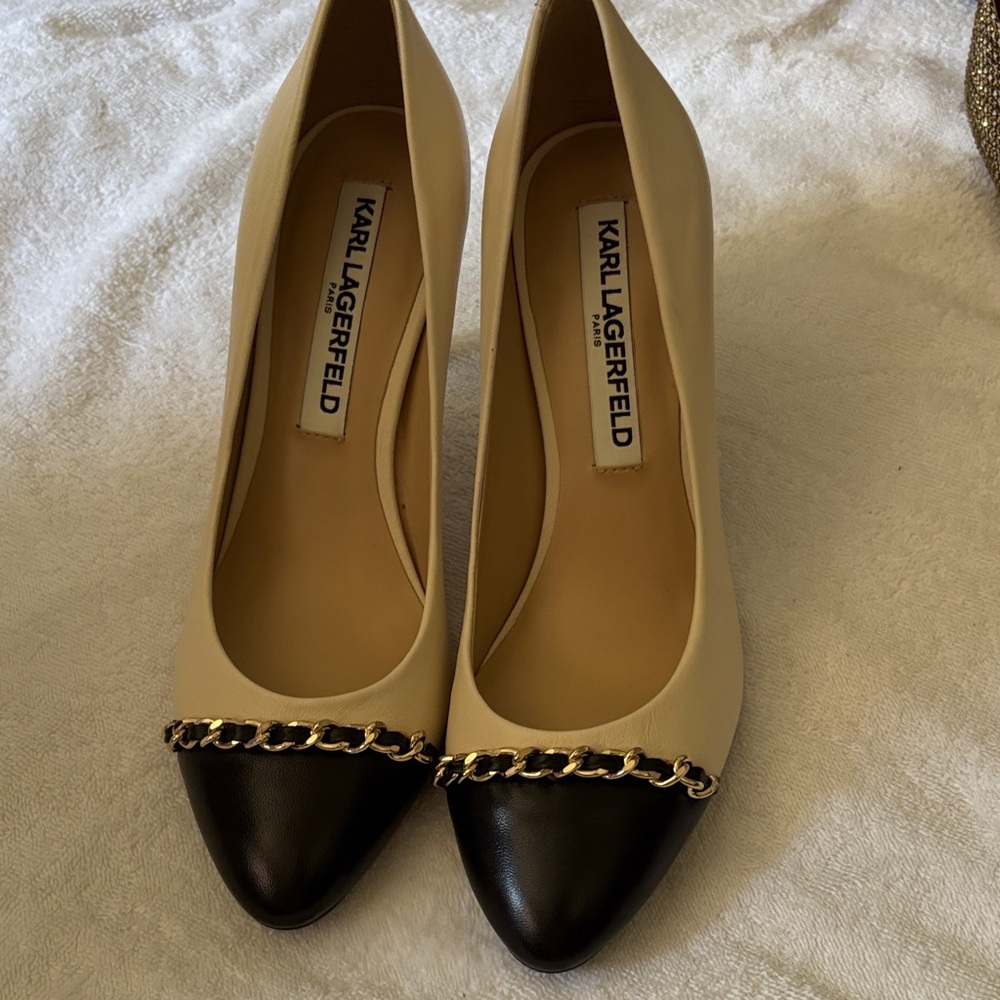 Karl Lagerfeld Black and Cream Chain Heels